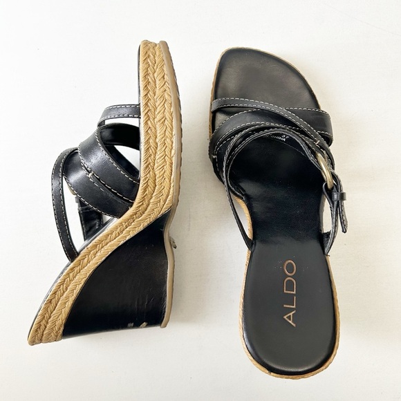 Aldo Black Strappy Wedge Sandals with Espadrille Detail Size 37 - Picture 10 of 16